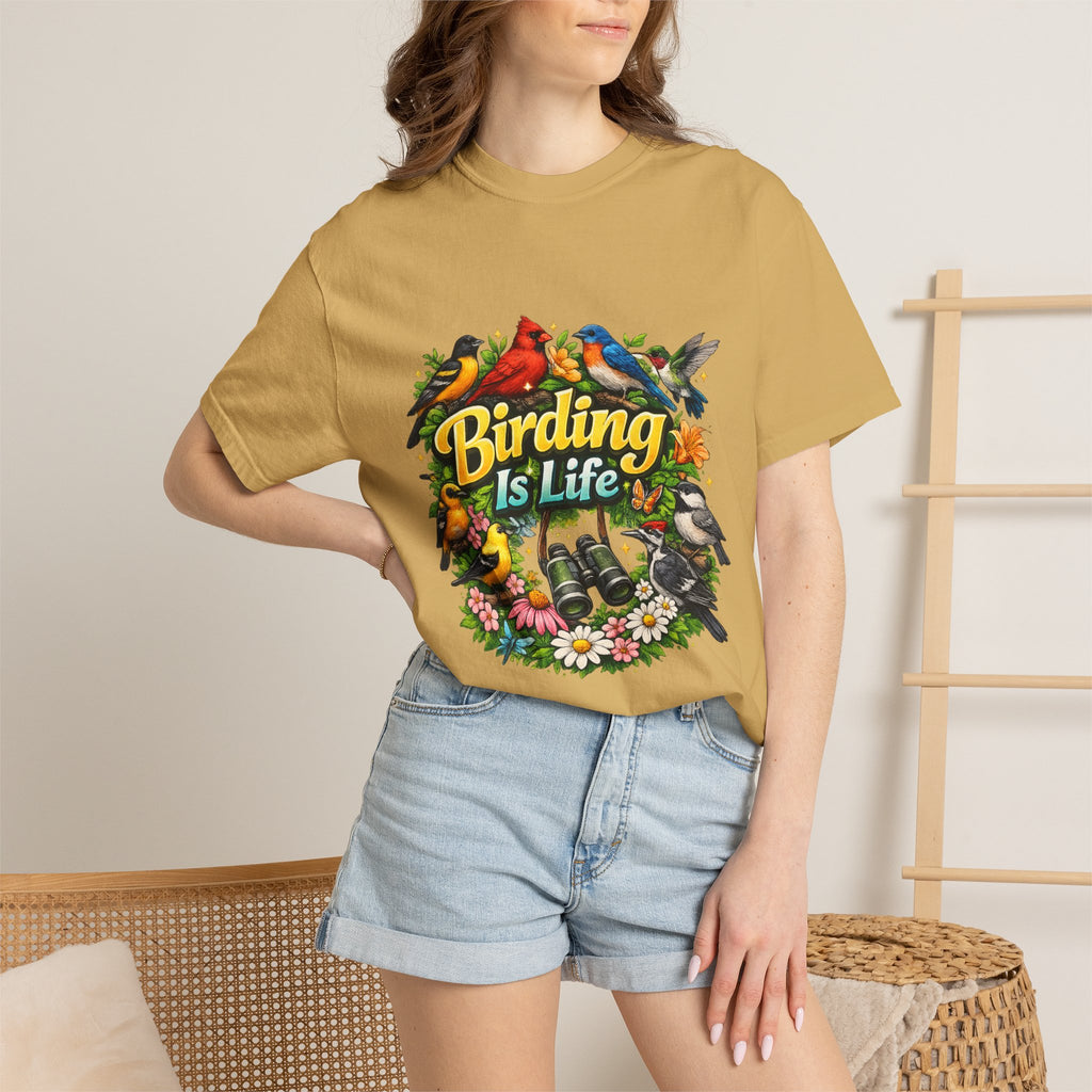 Birding Is Life T-shirt | Colorful Songbirds, Binoculars, Floral Design