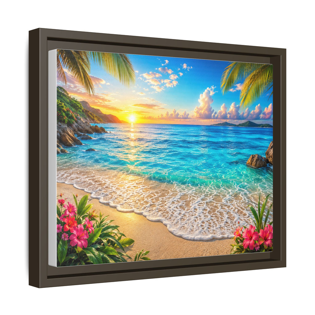 Framed Beach Sunset Matte Canvas Wall Art — Tropical Ocean Sunrise Decor