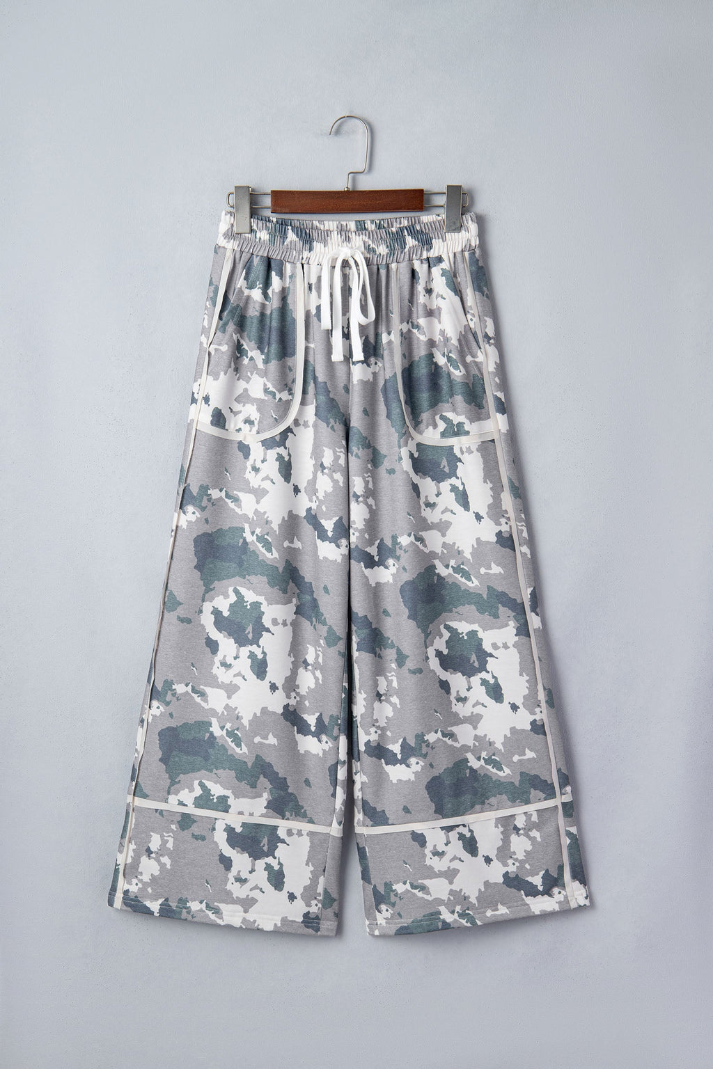 Camo Raw Edge Pocketed Drawstring Pants