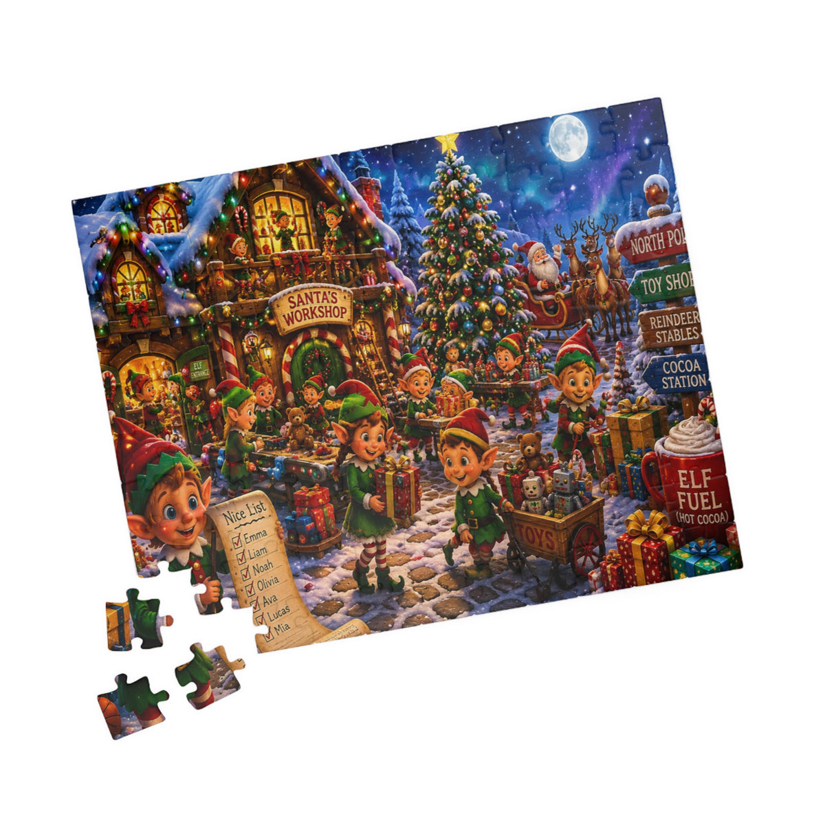 Christmas Elf Workshop Jigsaw Puzzle — Festive Holiday 520/1014-Piece Family Puzzle