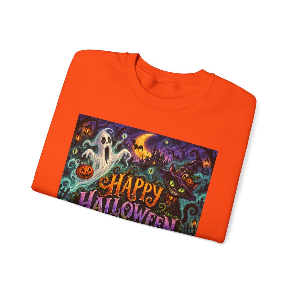 Happy Halloween Crewneck Sweatshirt — Spooky Pumpkin & Ghosts Halloween Sweater