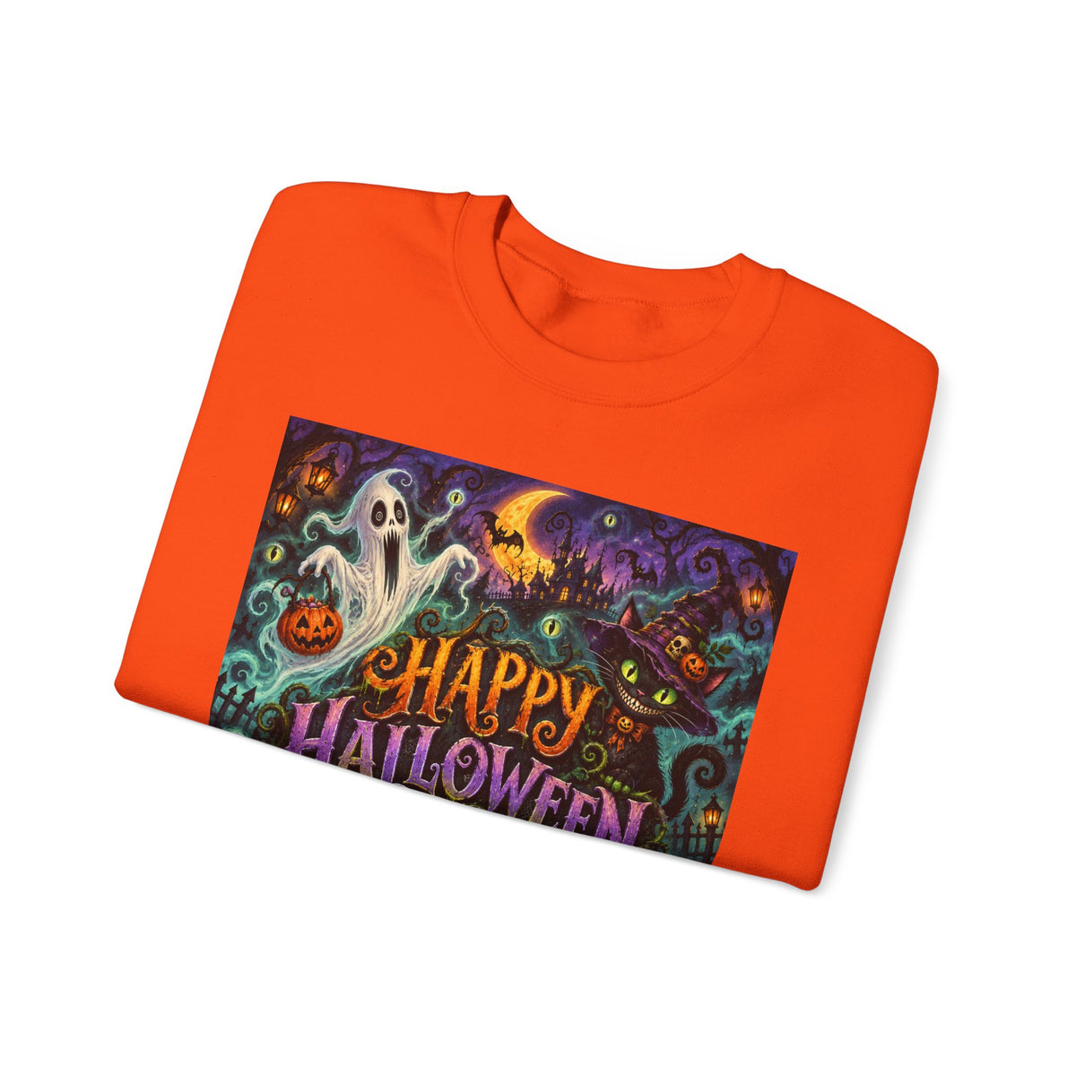 Happy Halloween Crewneck Sweatshirt — Spooky Pumpkin & Ghosts Halloween Sweater
