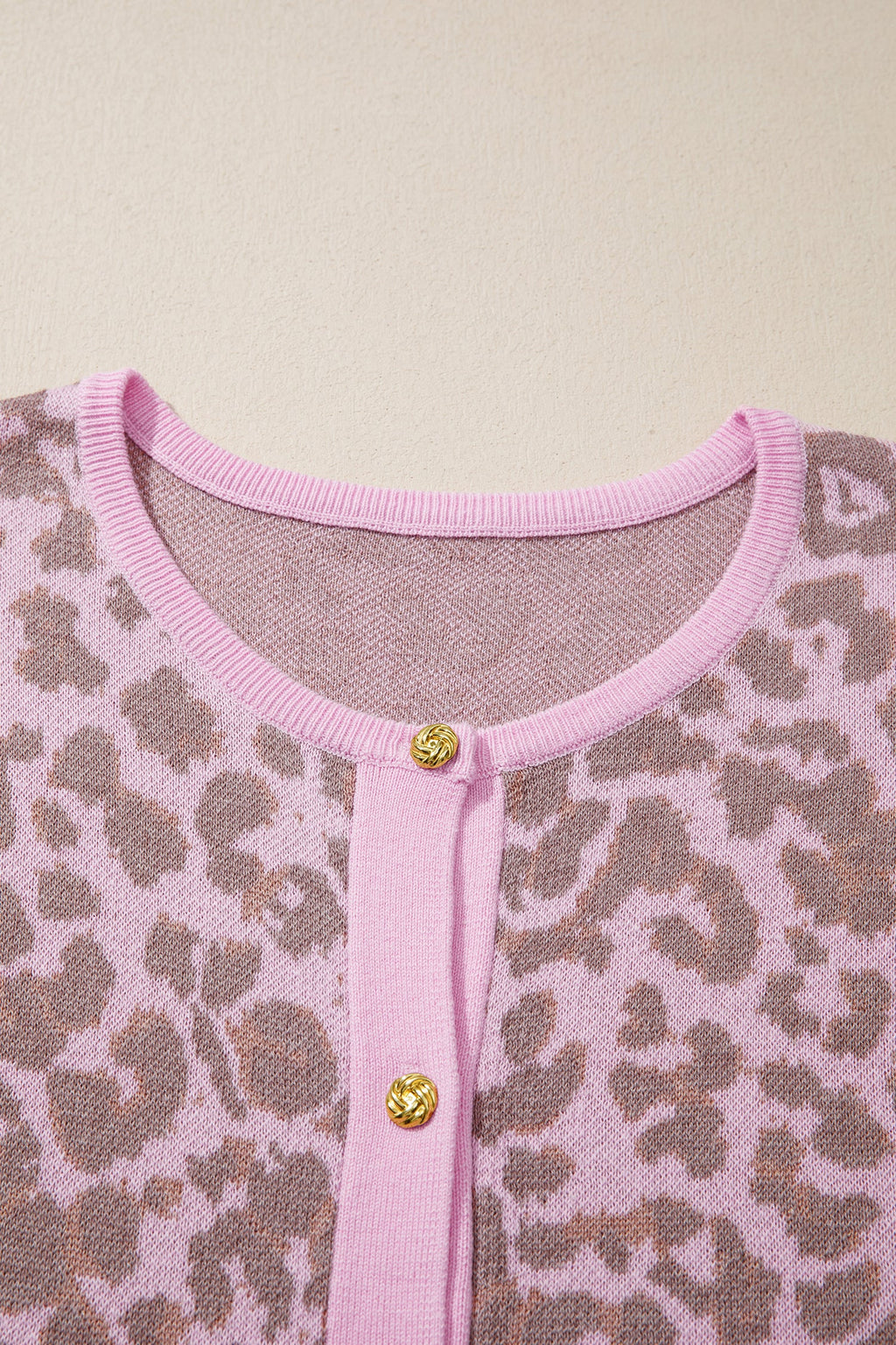 Leopard Button Down Short Sleeve Sweater Cardigan