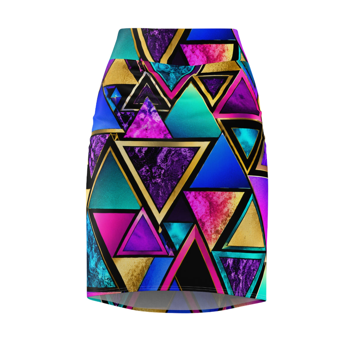Neon Geo Triangles Pencil Skirt