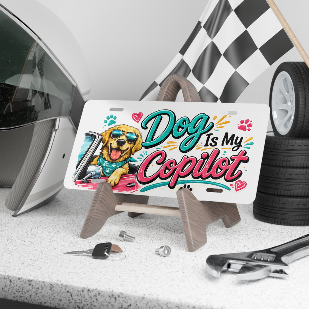 Dog Is My Copilot Vanity Plate | Cute Golden Retriever Driving
