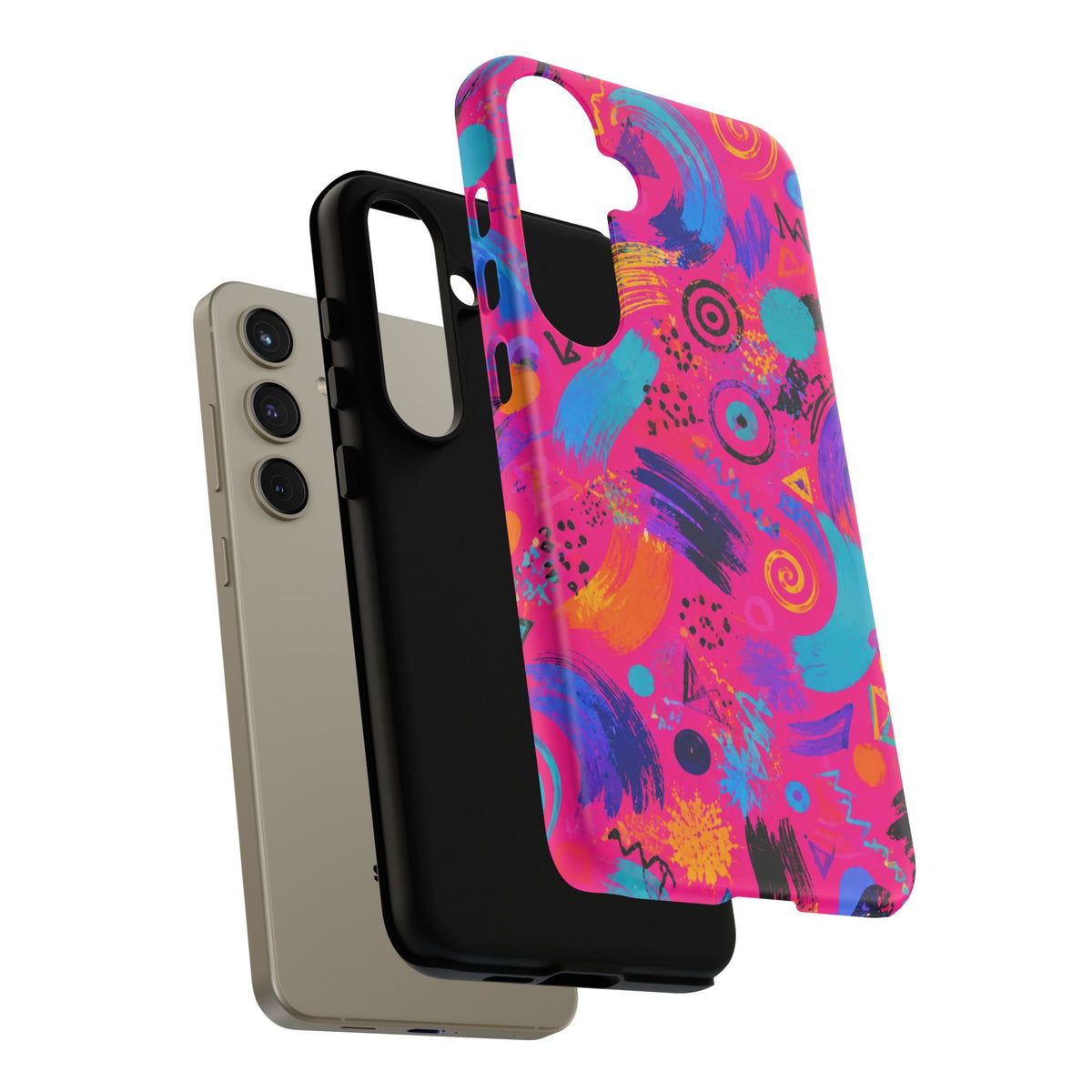 Neon Retro Abstract Tough Phone Case — 80s Brushstroke Pattern