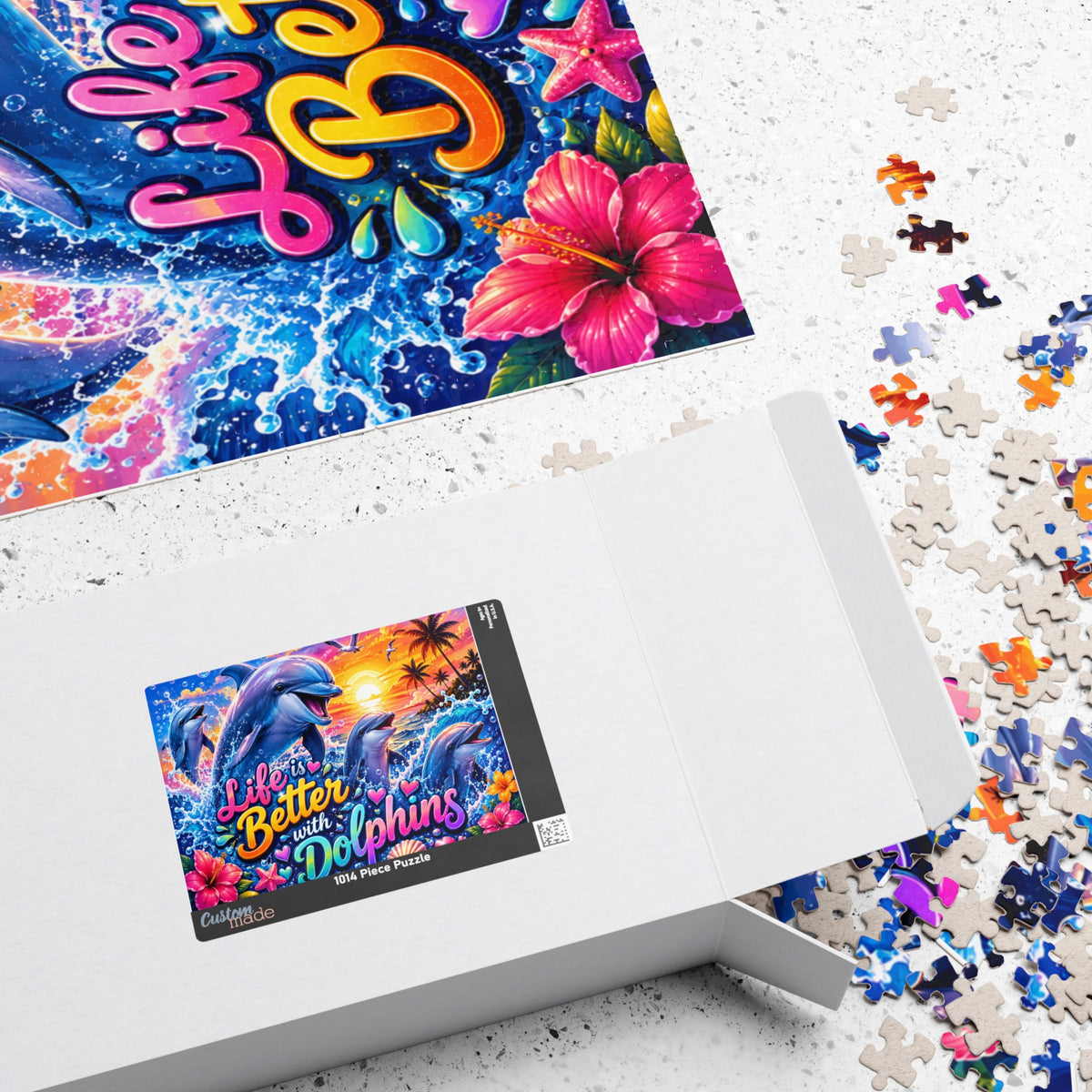 Life Is Better with Dolphins Puzzle | Ocean Sunset Dolphin Jigsaw