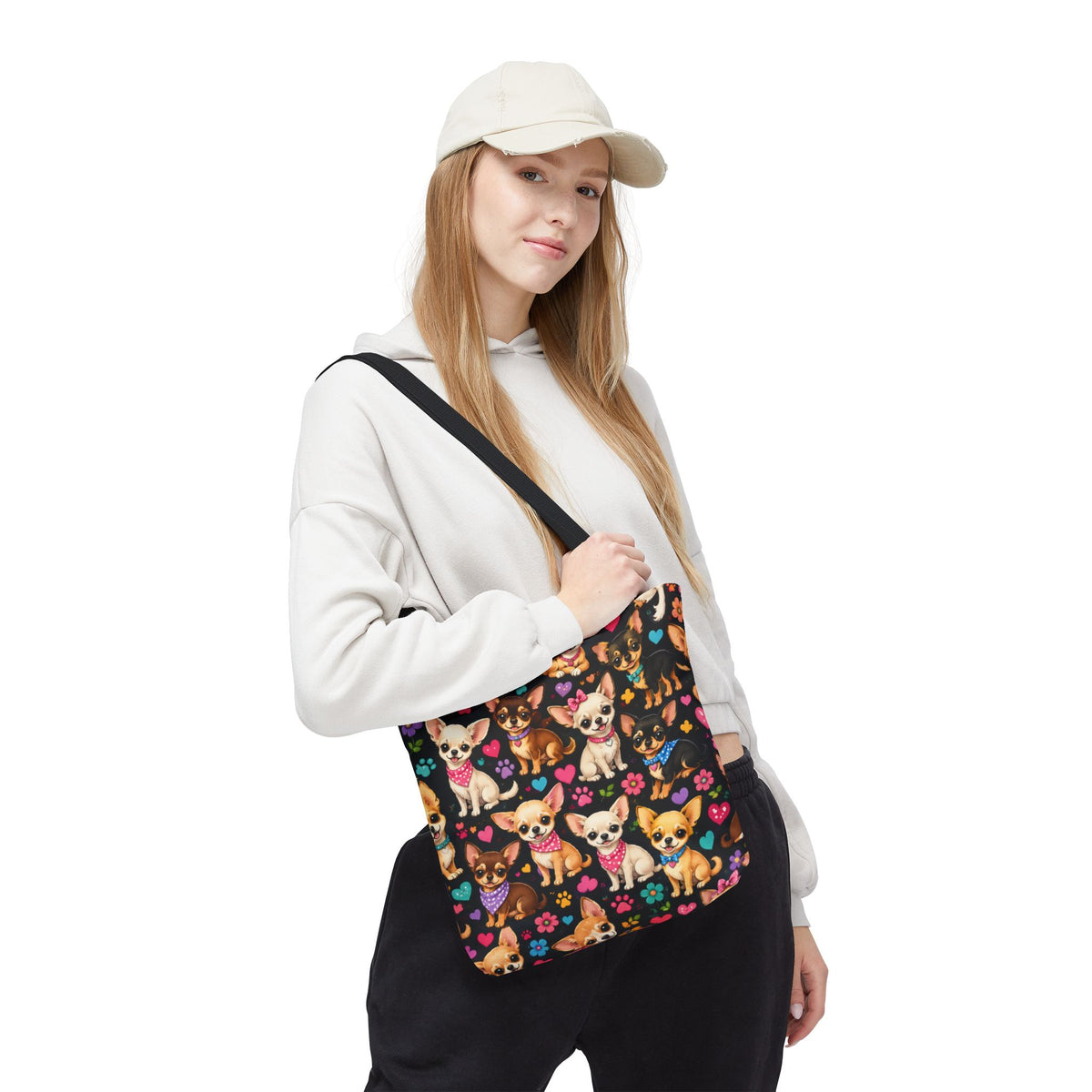 Cute Chihuahua Pattern Tote Bag | Small Dogs Hearts Pawprints