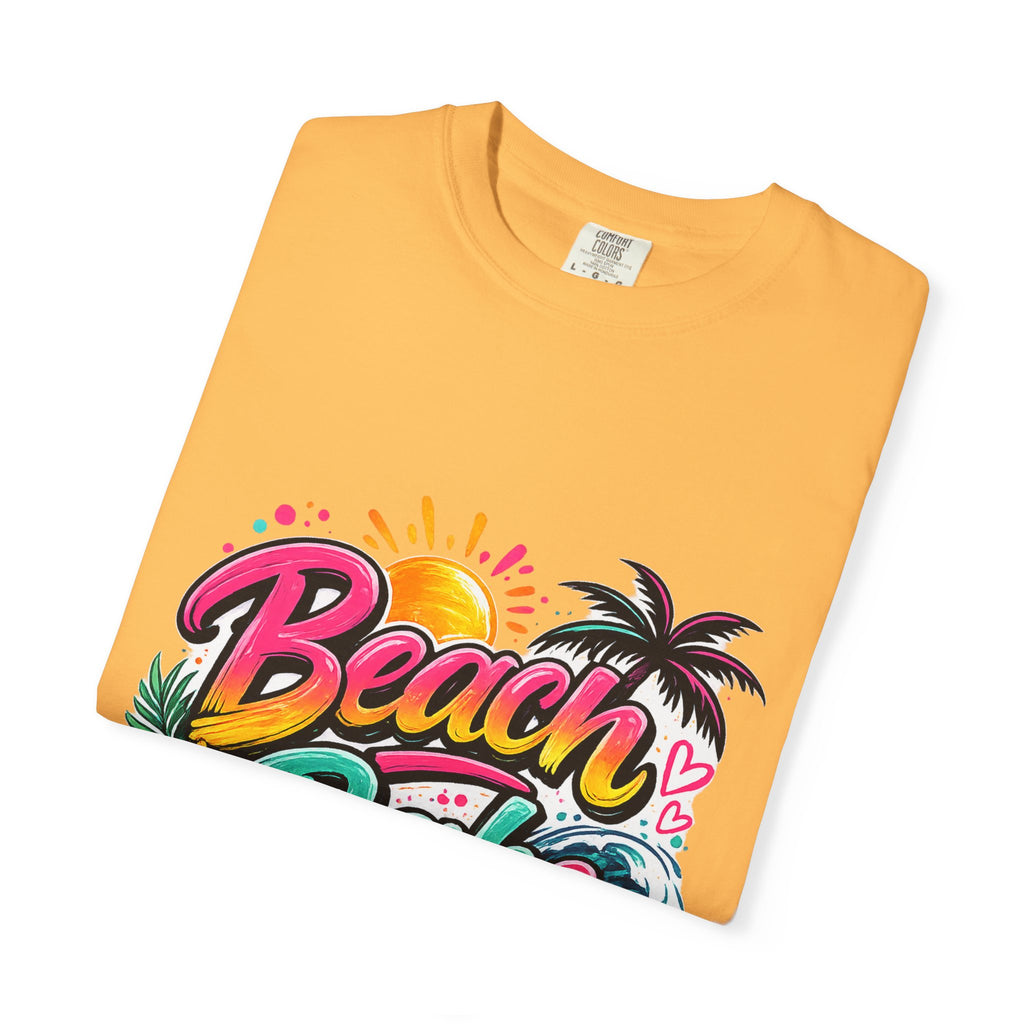 Beach Babe T-shirt | Tropical Palm Hibiscus Sunset Design