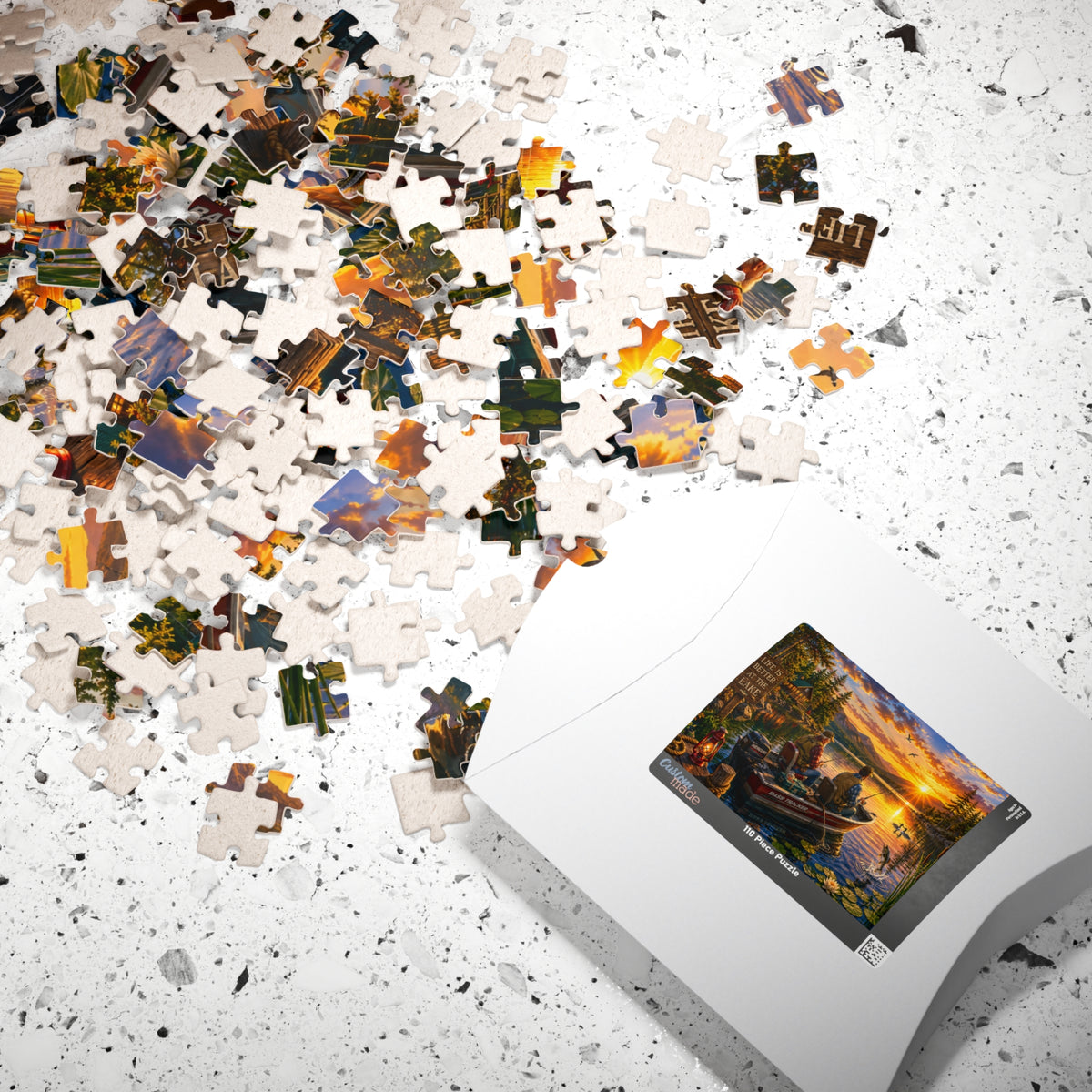 Lake Sunset Fishing Puzzle — "Life Is Better at the Lake" Scenic Jigsaw (110–1014 pcs)