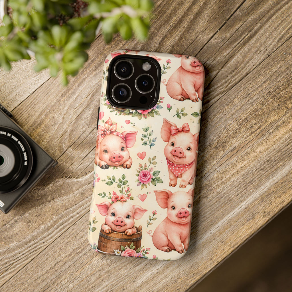 Cute Pink Piglet Phone Case — Vintage Floral Farm Animal iPhone Cover
