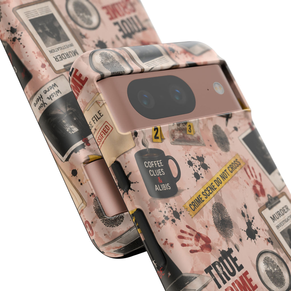 True Crime Pattern Phone Case – Detective Evidence, Crime Scene Tape & 'True Crime' Design