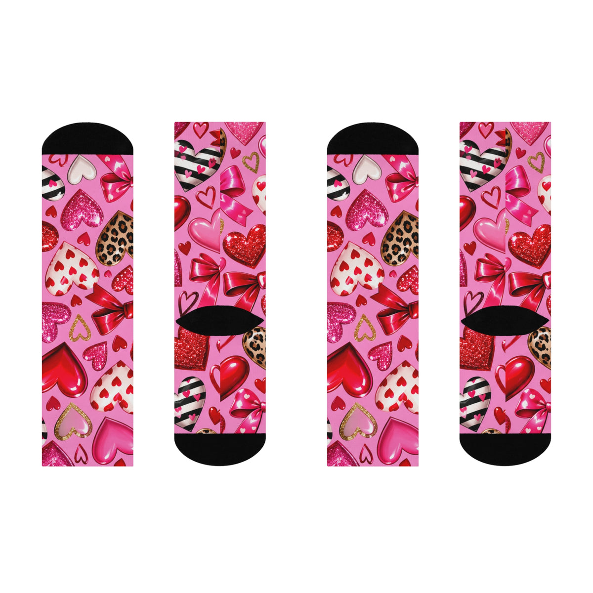 Valentine Heart Pattern Cushioned Crew Socks — Pink Romantic Hearts Crew Socks