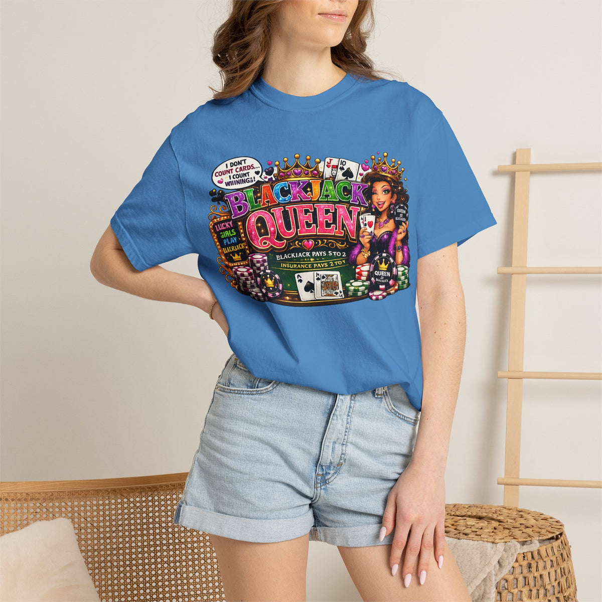 Blackjack Queen T-shirt | Casino Card Dealer Illustration