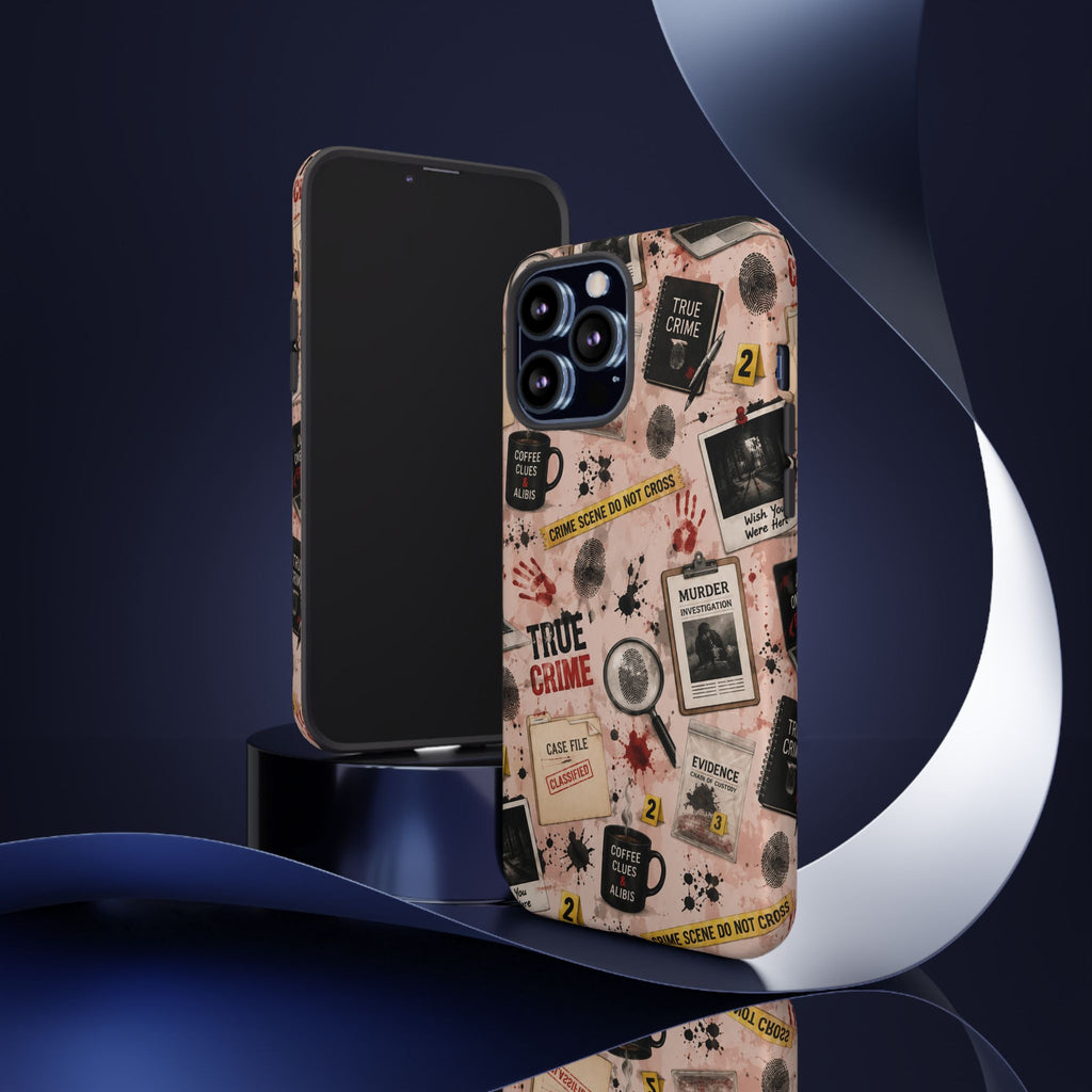 True Crime Pattern Phone Case – Detective Evidence, Crime Scene Tape & 'True Crime' Design