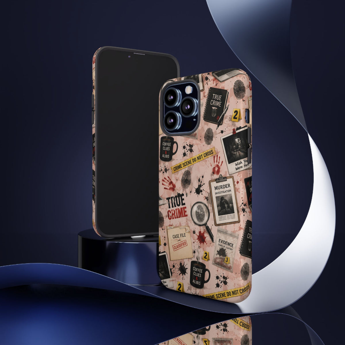True Crime Pattern Phone Case – Detective Evidence, Crime Scene Tape & 'True Crime' Design