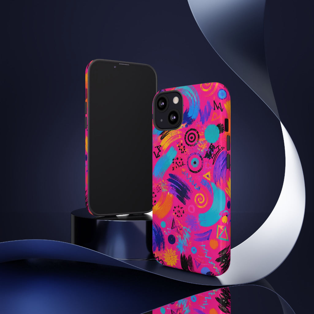 Neon Retro Abstract Tough Phone Case — 80s Brushstroke Pattern