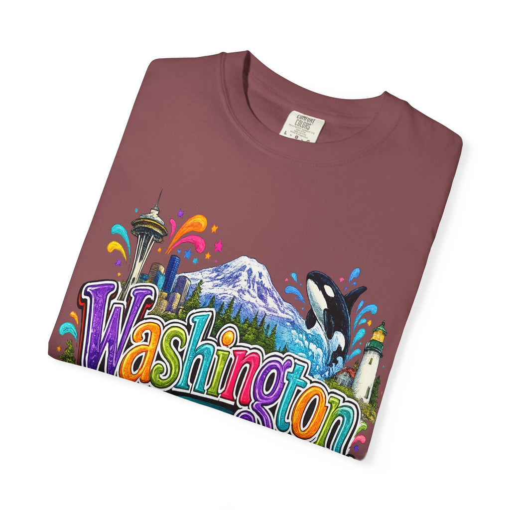Washington State Scene T-shirt | Seattle Skyline, Orca, Apples
