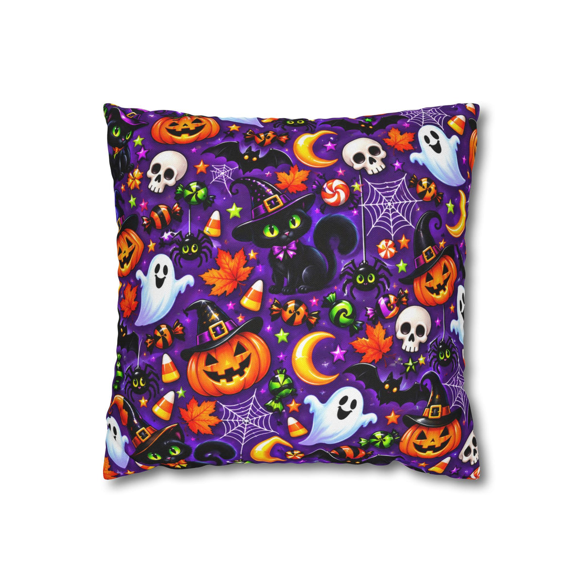 Halloween Pattern Pillowcase — Cute Ghosts, Pumpkins & Cats Decorative Throw Pillow