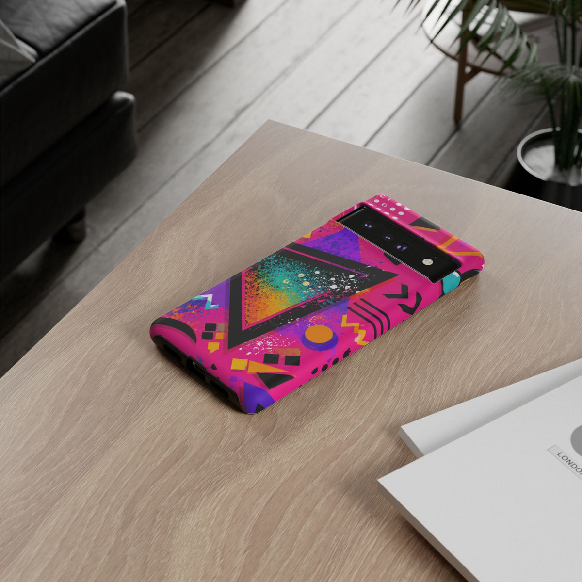 Retro 80s Geometric Phone Case — Neon Triangle Tough Case