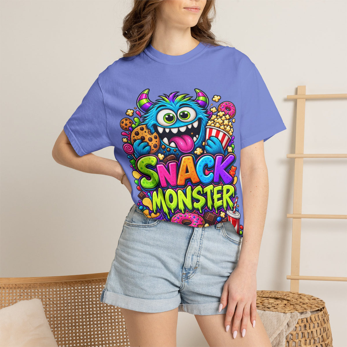 Snack Monster T-shirt | Colorful Cartoon Monster Snacks