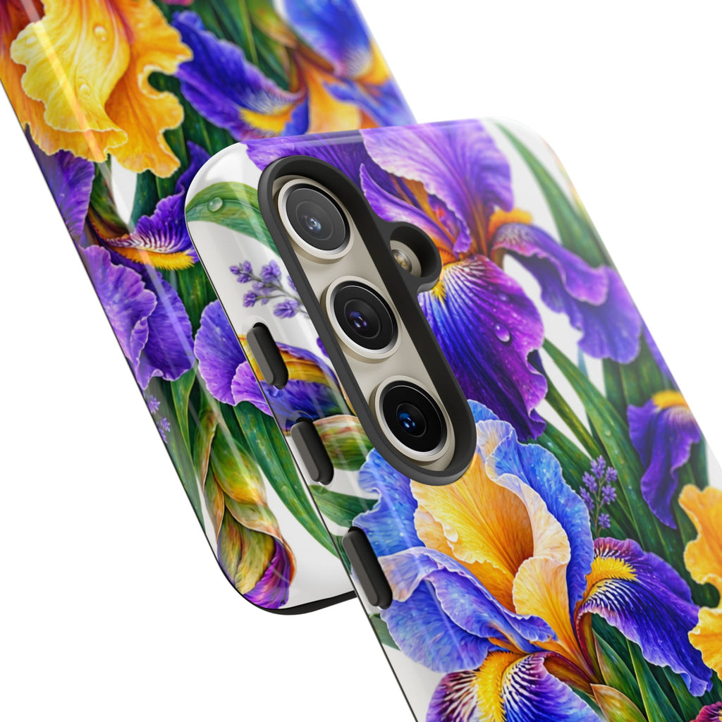 Floral Iris Tough Phone Case — Colorful Watercolor Iris Protective Cover