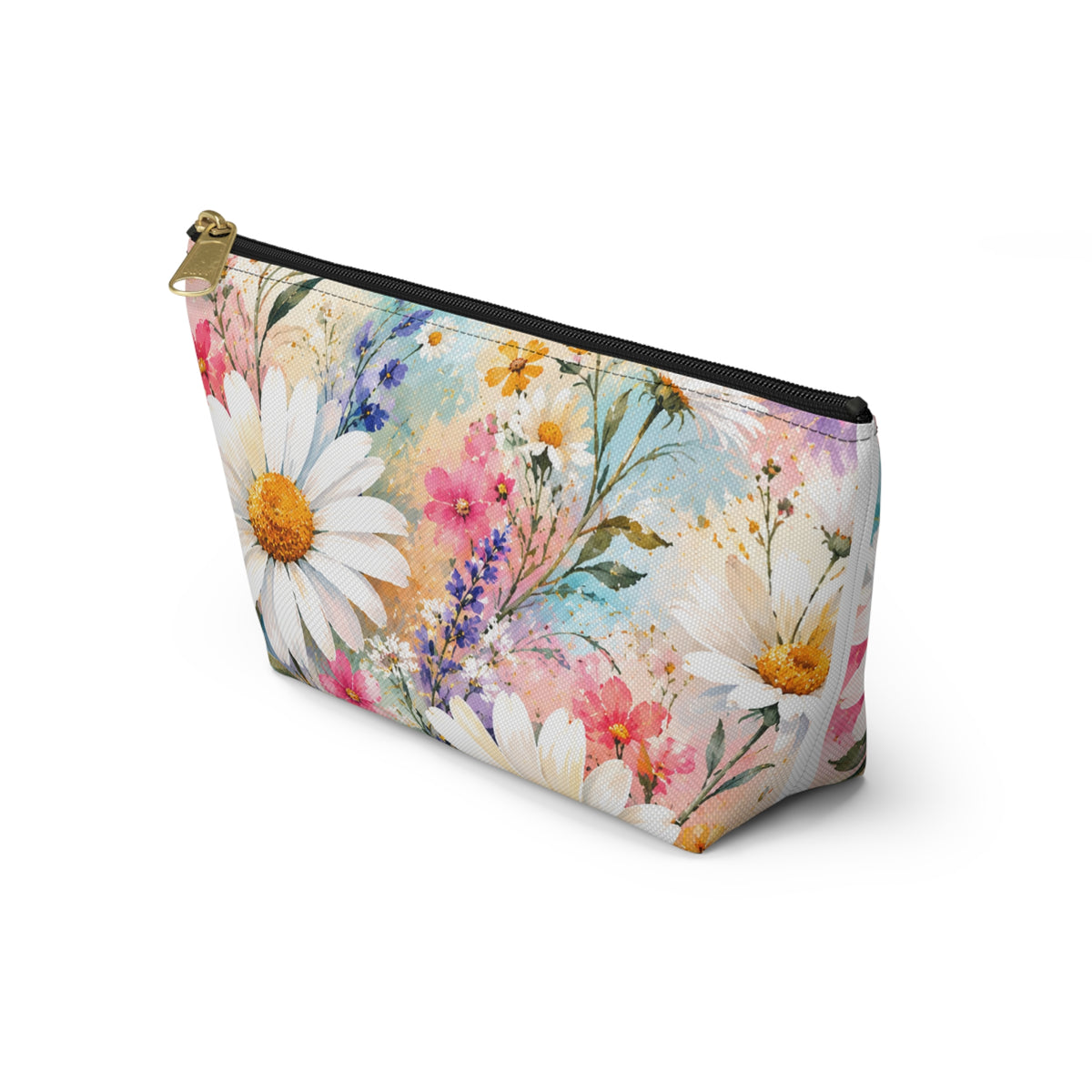 Daisy Meadow Accessory Pouch — Floral Cosmetic T‑Bottom Bag
