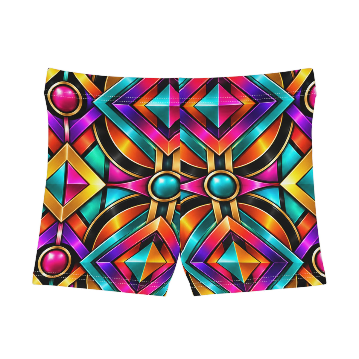 Geometric Neon Mosaic Women's Shorts — Bright Kaleidoscope AOP