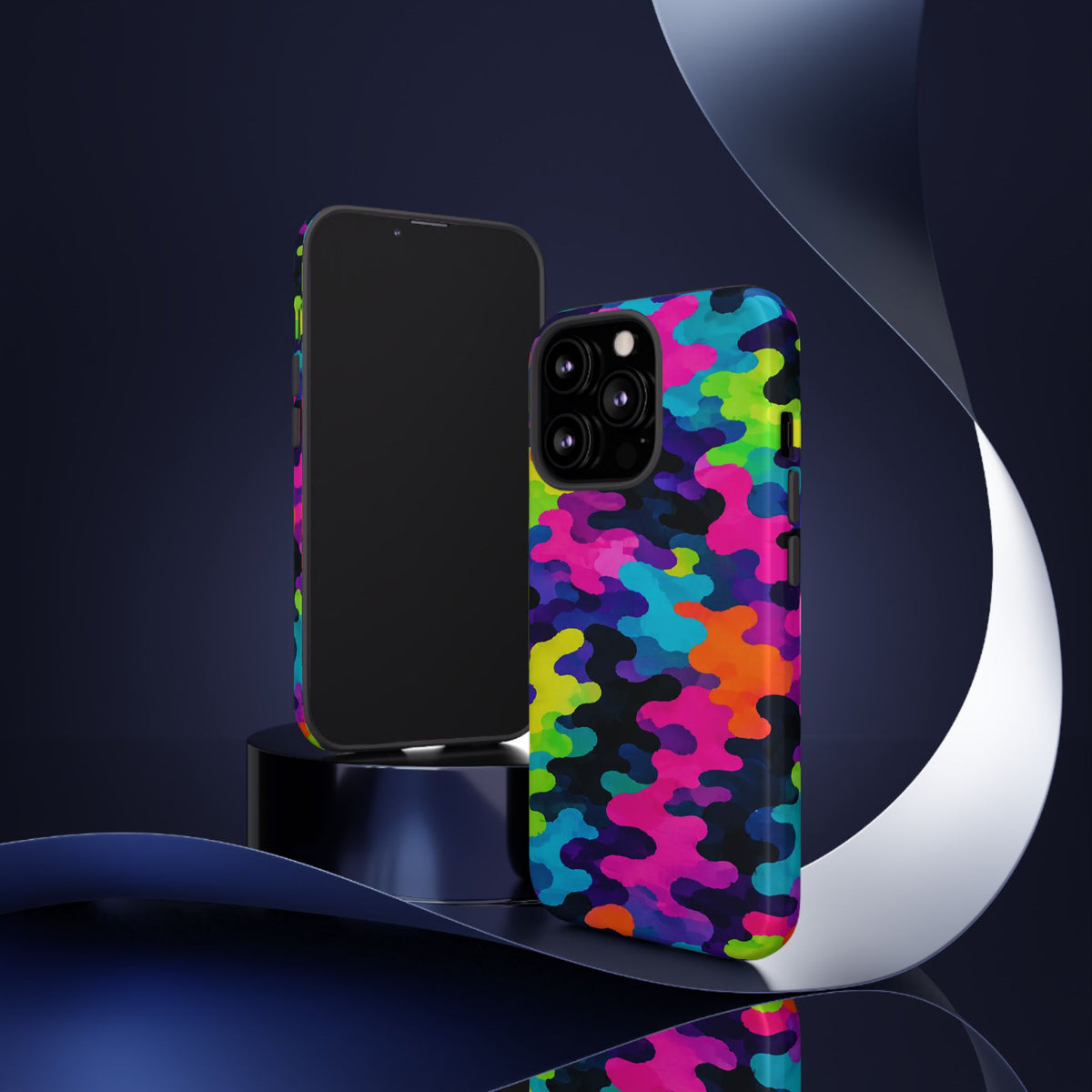 Neon Camo Tough Phone Case — Bright Rainbow Protective iPhone Cover
