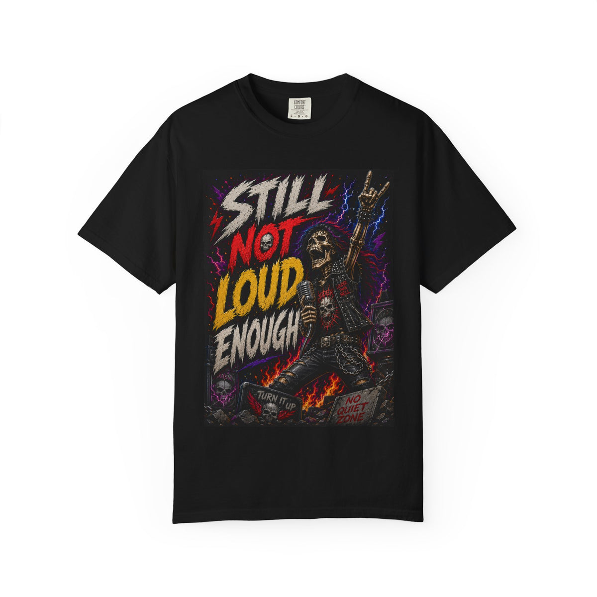 Still Not Loud Enough Skull Guitarist T-shirt | Heavy Metal Rock