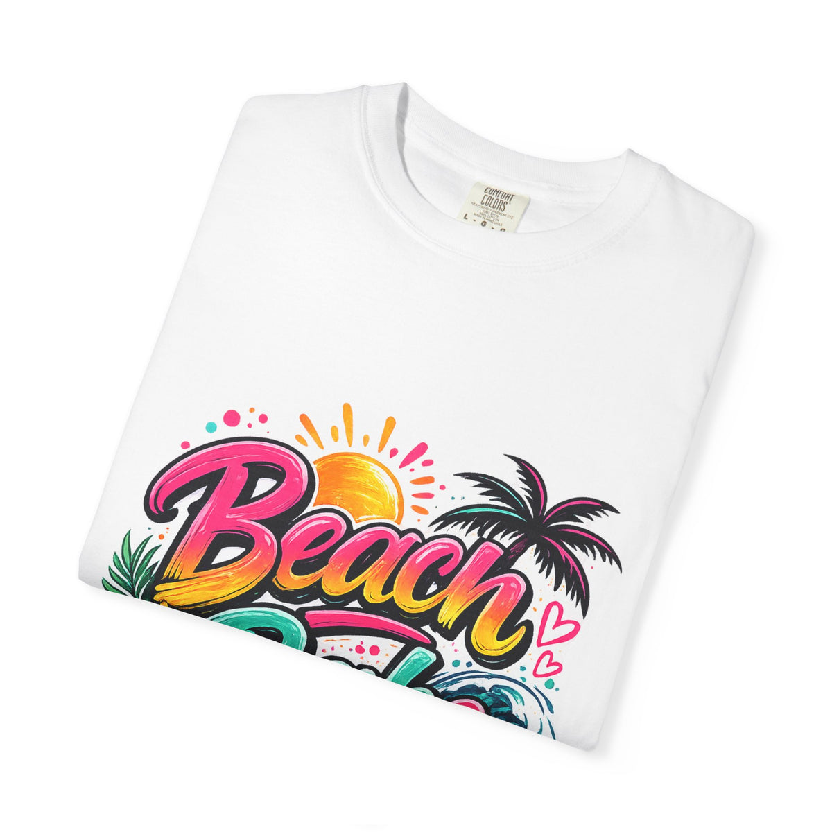 Beach Babe T-shirt | Tropical Palm Hibiscus Sunset Design