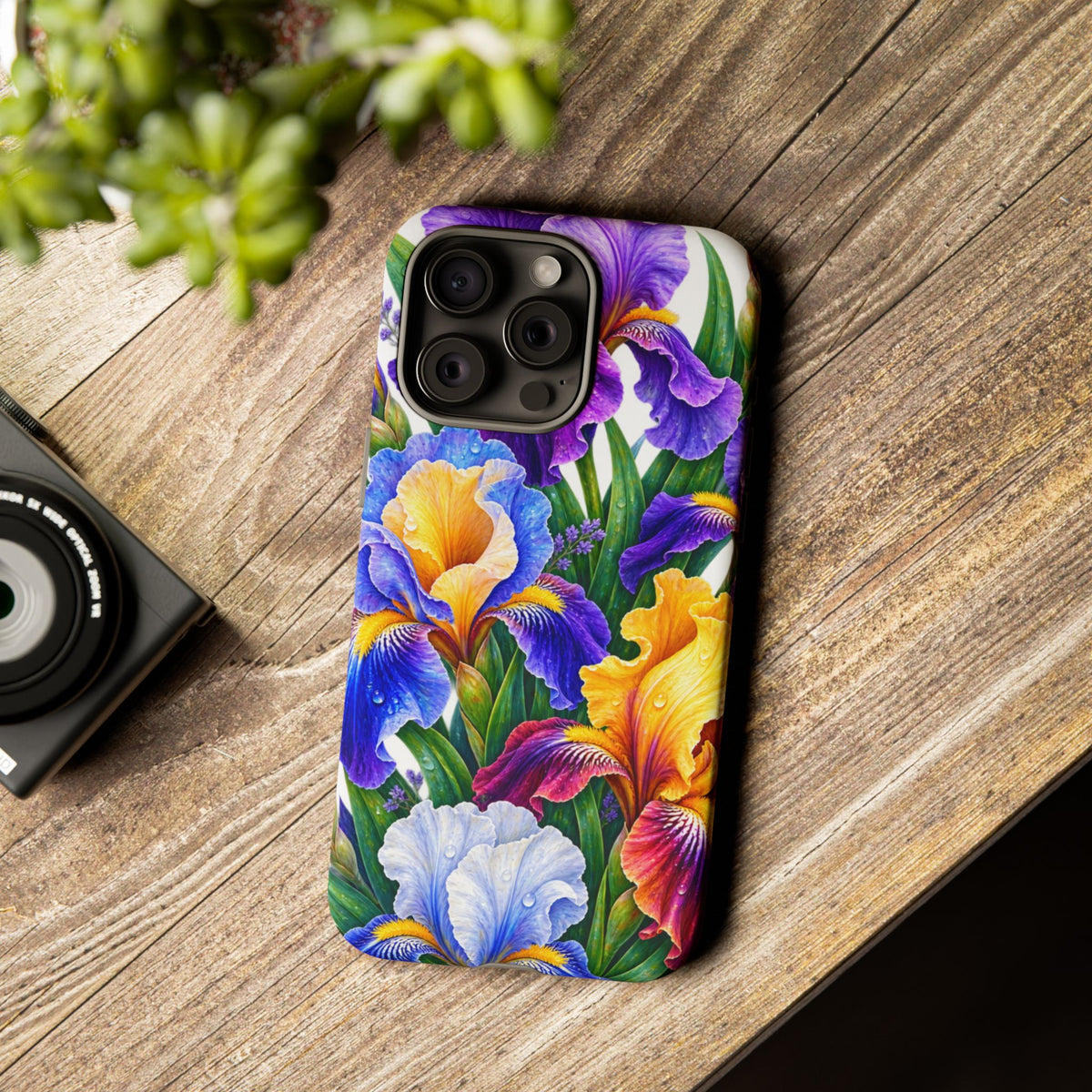 Floral Iris Tough Phone Case — Colorful Watercolor Iris Protective Cover