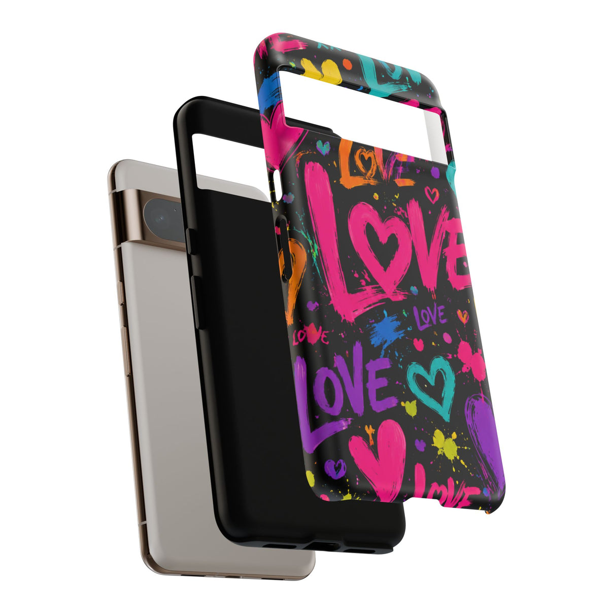 Phone Case — Neon Graffiti "Love" Hearts Protective Tough Case