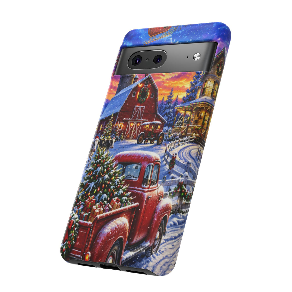 Christmas Farm Phone Case — Vintage Red Truck in Snowy Holiday Scene
