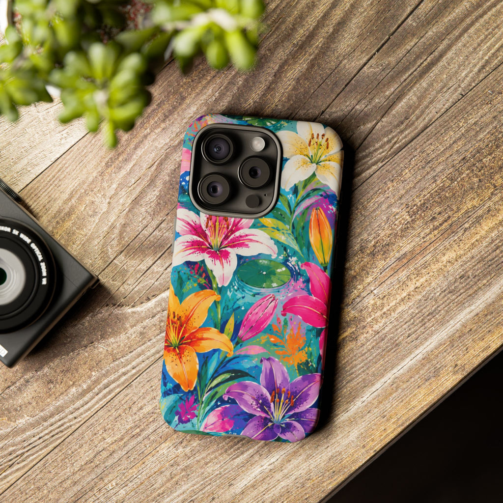 Floral Lily Tough Phone Case — Colorful Tropical Flower Protective Cover