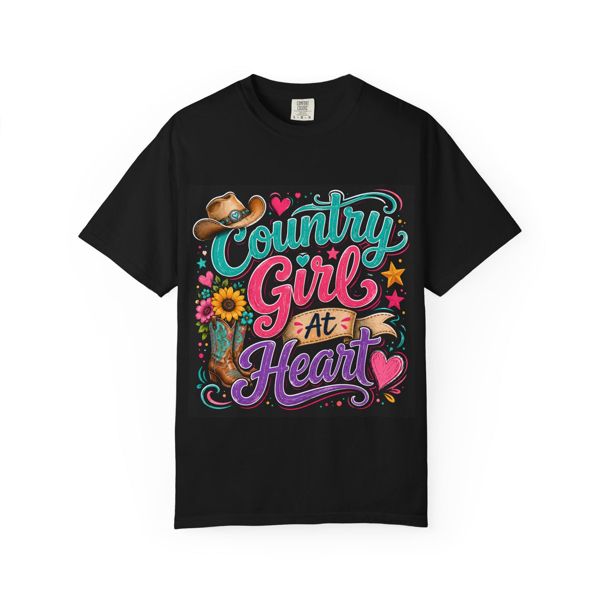 Country Girl At Heart T-Shirt | Cowgirl Hat, Sunflower, Boots
