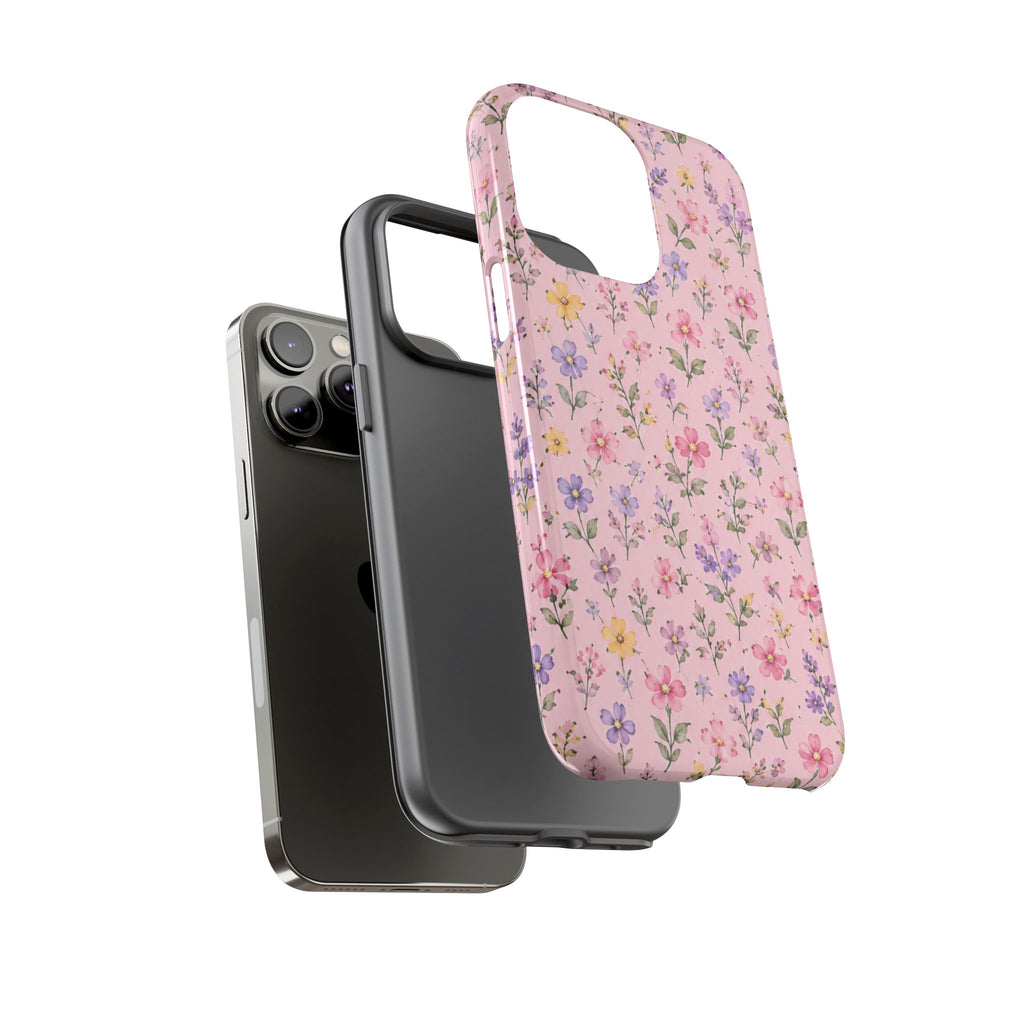 Floral Pink Tough Phone Case — Pastel Wildflower Protective Case