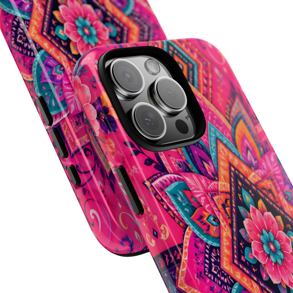 Floral Mandala Tough Phone Case — Pink Boho Protective Cover