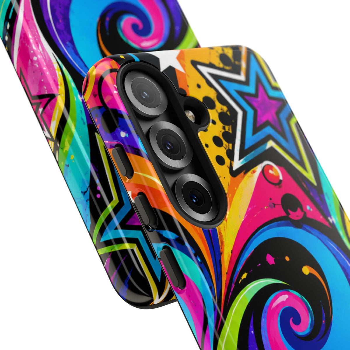 Psychedelic Swirl Phone Case — Bold Retro Stars & Neon Pop Art Tough Case