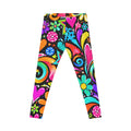 Colorful Heart & Floral Leggings — Women's Psychedelic All-Over Print