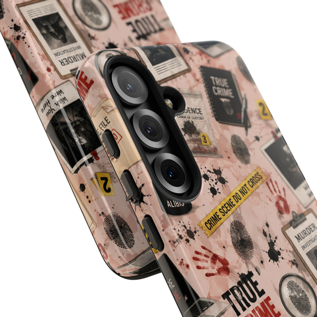 True Crime Pattern Phone Case – Detective Evidence, Crime Scene Tape & 'True Crime' Design