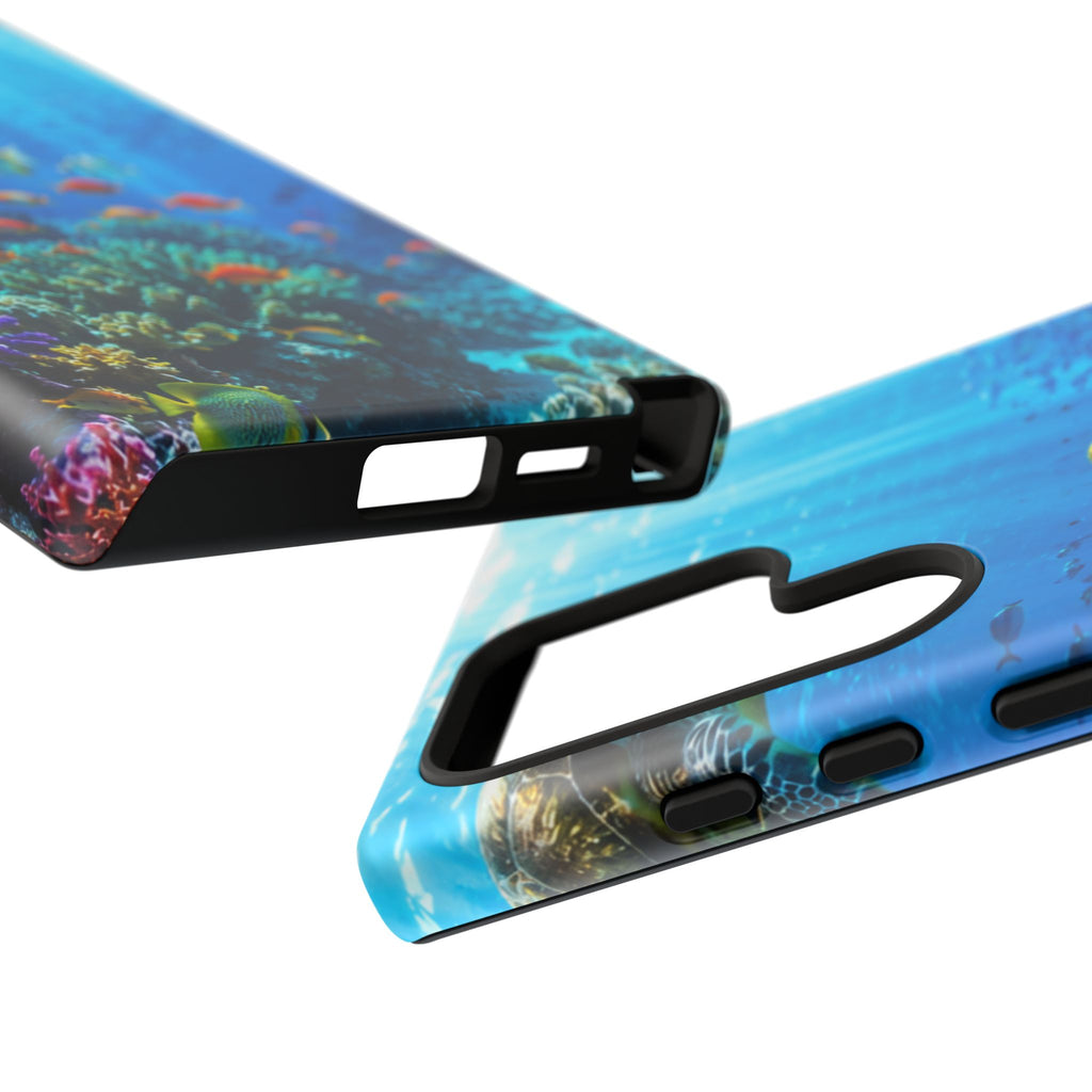 Underwater Ocean Life Tough Phone Case — Coral Reef & Sea Turtle Protective Cover