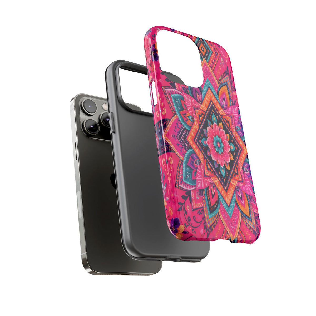 Floral Mandala Tough Phone Case — Pink Boho Protective Cover