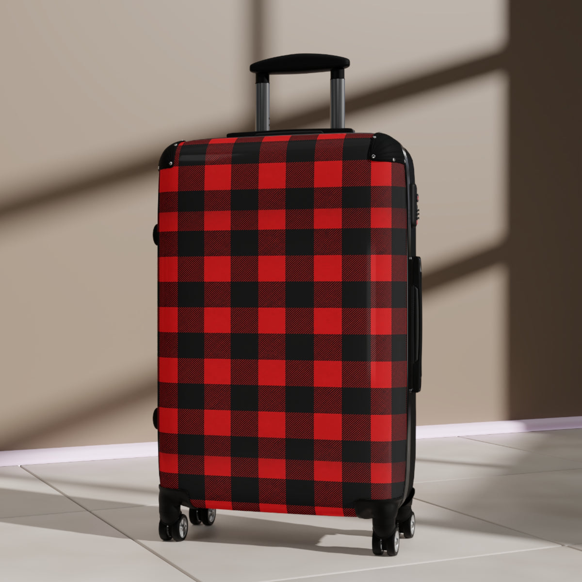Buffalo Plaid Suitcase — Red & Black Travel Luggage Cover
