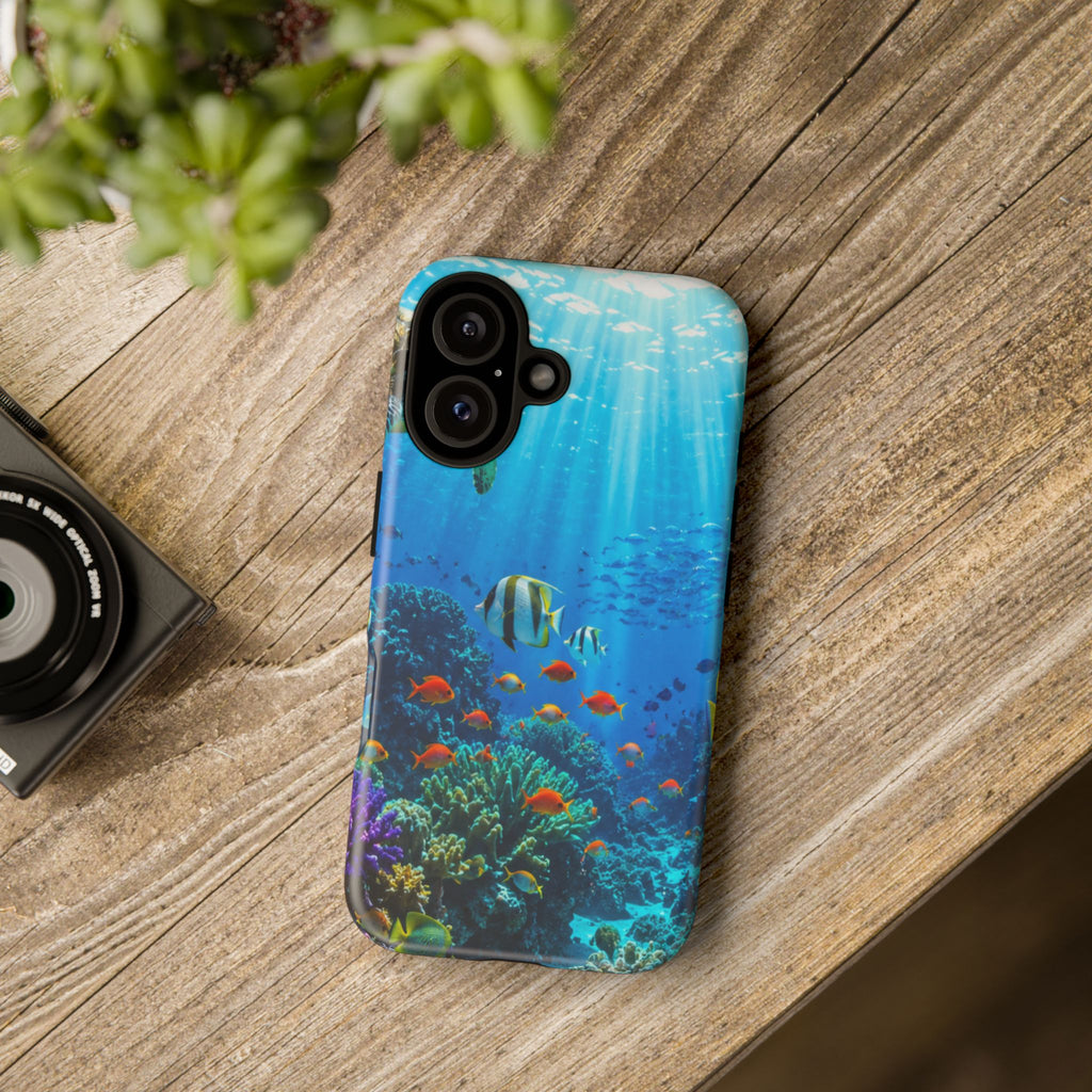 Underwater Ocean Life Tough Phone Case — Coral Reef & Sea Turtle Protective Cover