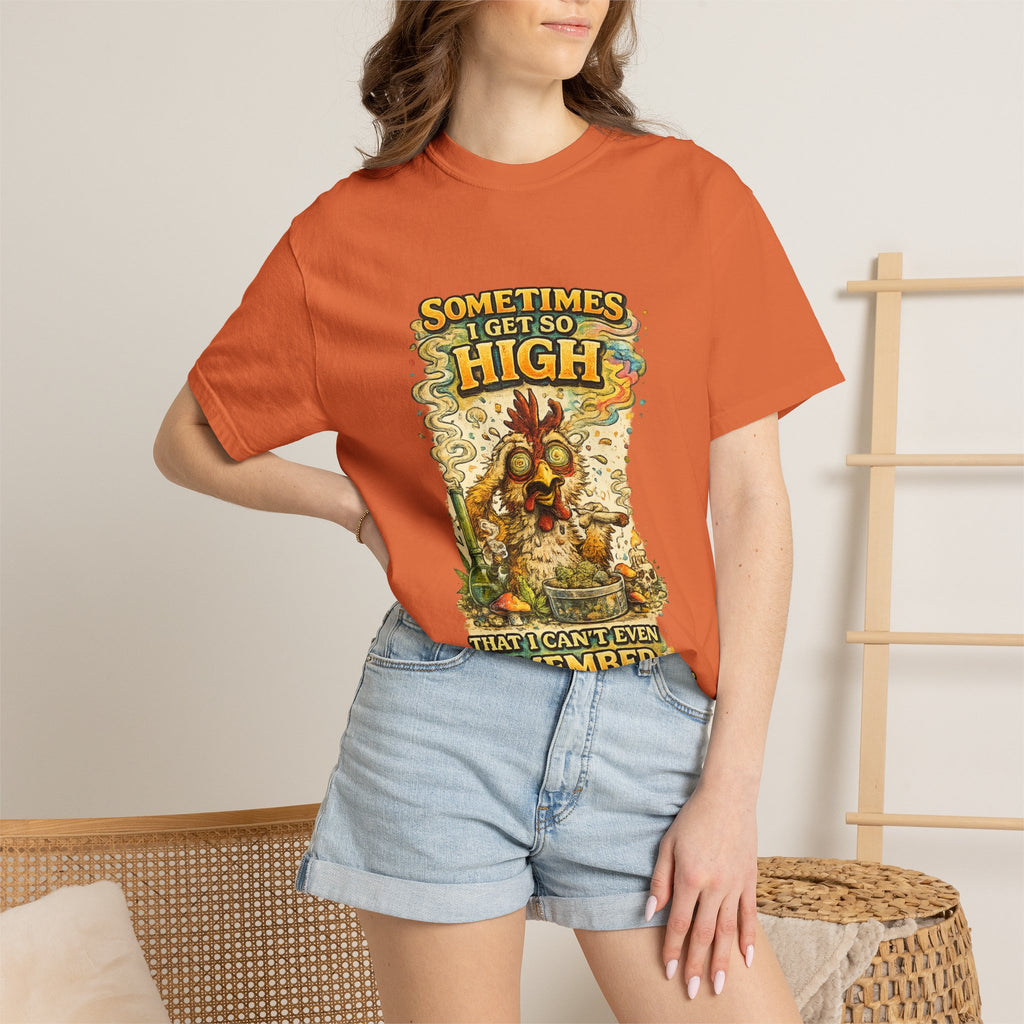 Sometimes I Get So High chicken illustration T-shirt | psychedelic farm design