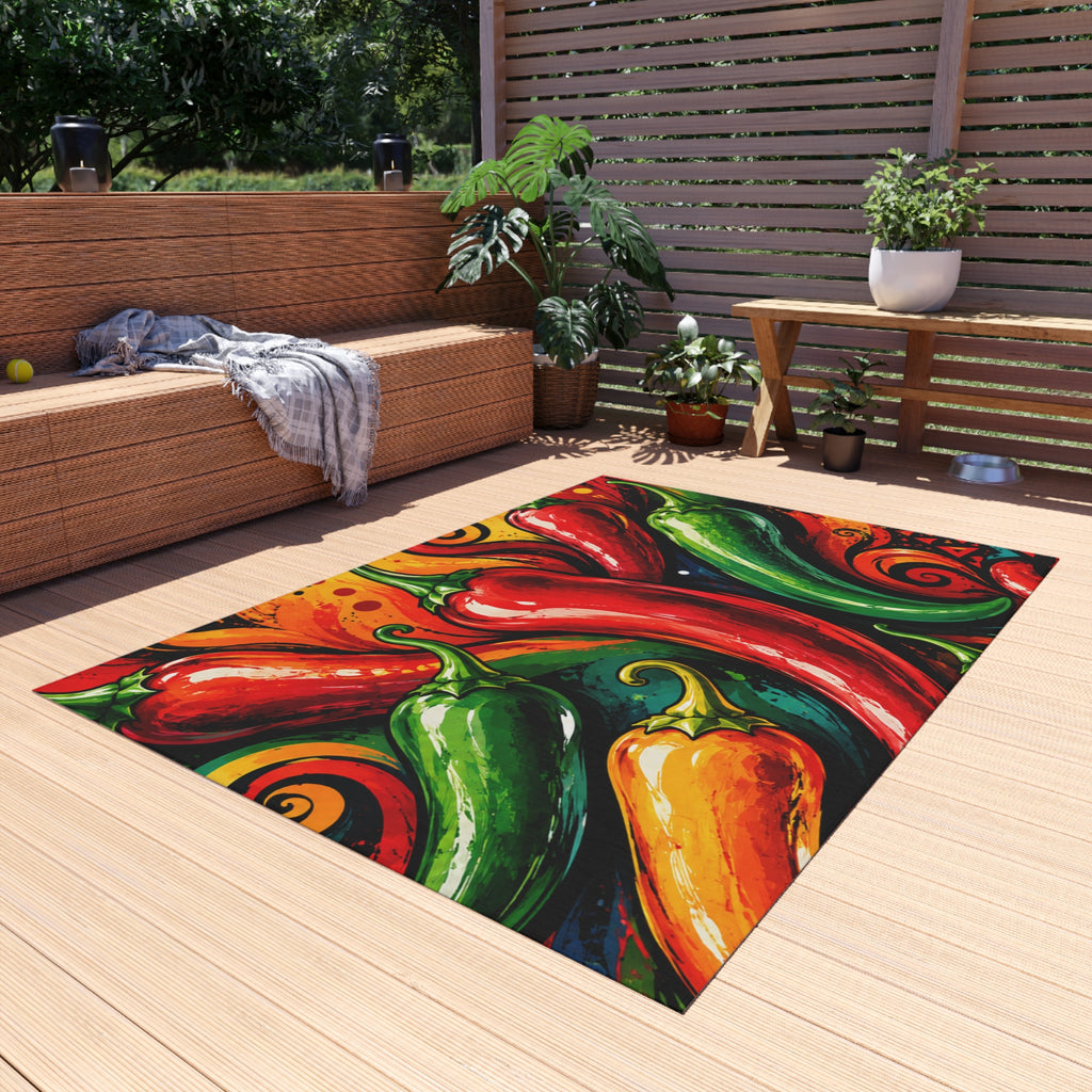 Fiery Chili Pepper Outdoor Rug — Colorful Southwestern Patio Mat