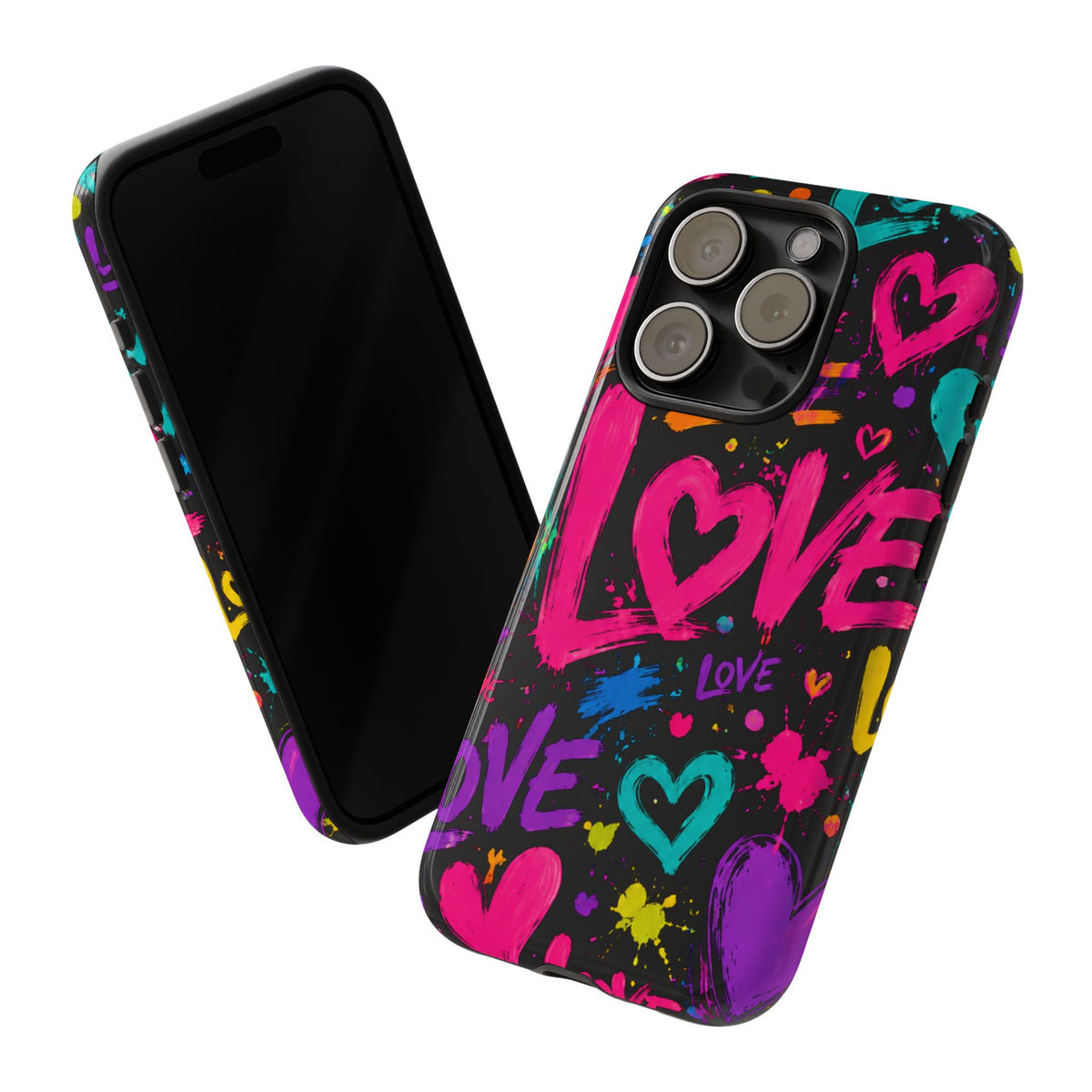 Phone Case — Neon Graffiti "Love" Hearts Protective Tough Case