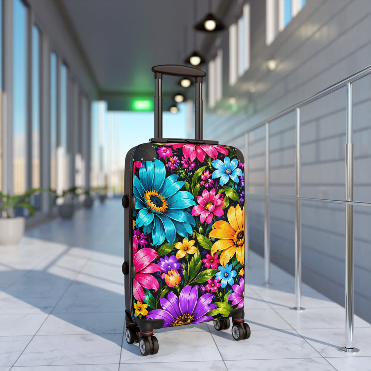 Bright Floral Suitcase – Colorful Flower Print Carry-On Travel Luggage