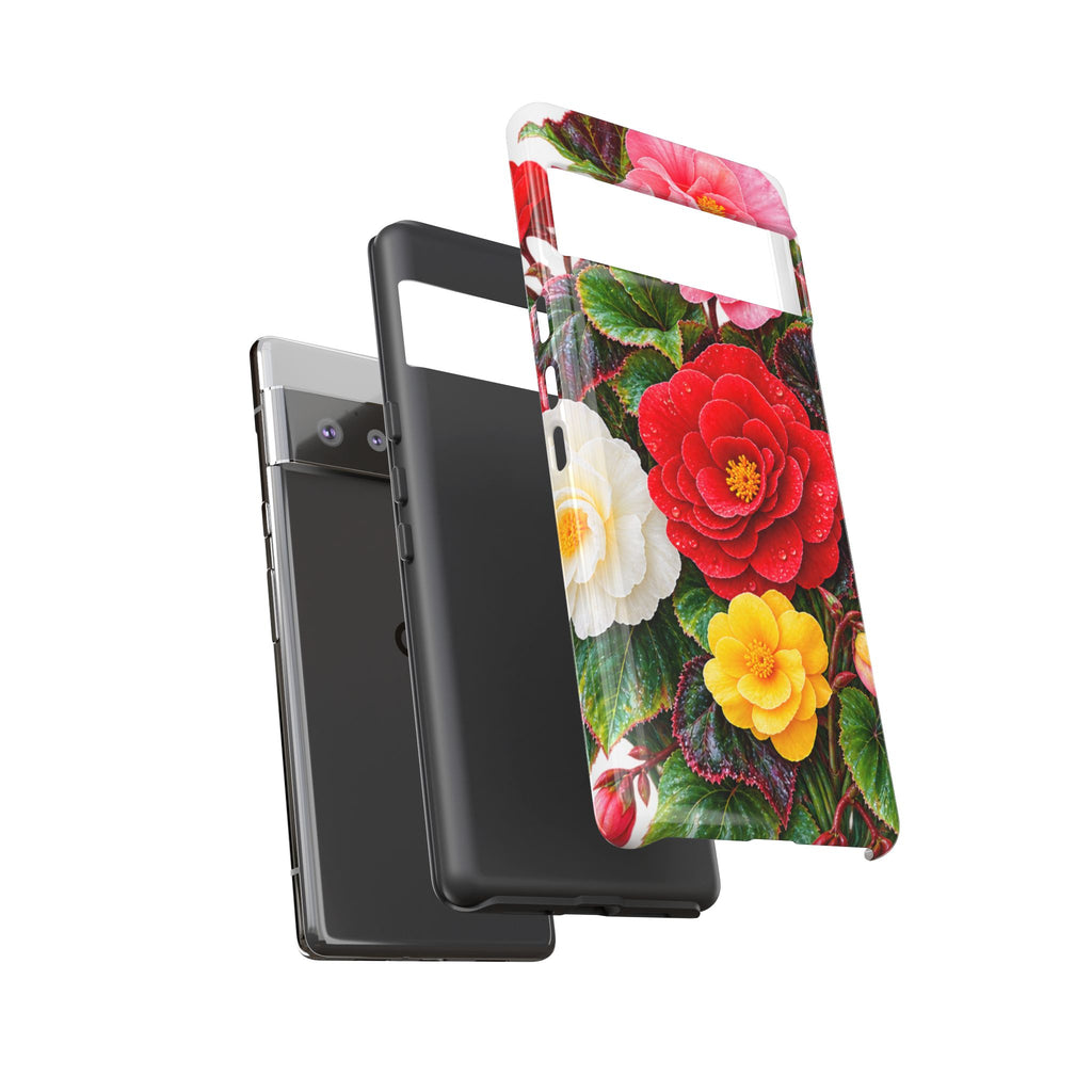 Floral Begonia Phone Case — Vibrant Red, Pink & Yellow Blossom Protective Cover